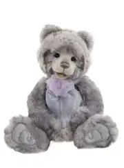 Charlie Bears Siesta Grey Fluffy Teddy Bear Fur Plush With Bow Soft Cute