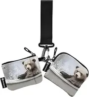 [XYMZR] Mini Zip Around Wristlet keychain Wallet Bear Bathtub Relax for Women Personalized Pattern Detachable Dual Pouch Wristlet Portable Wallet Phone Coin Purse, Multi-colored, One Size