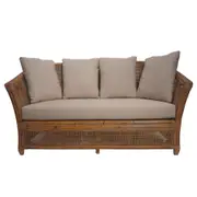 [Florabelle Living] Cayman Rattan 2 Seat Hamptons Sofa Natural W/Beige Cushions