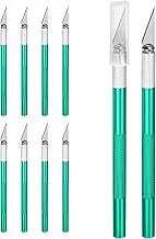 HARFINGTON 10 Pcs Exacto Knife Craft Knife 5.5'' Length Replaceable SK2 Blade Precision Cutting Art Knife with Protective Cover for Art Modeling Pumpkin Carving, Green Hobby Tools