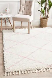 Rug Culture Ivory & Pastel Geometric Modern Shag Rug