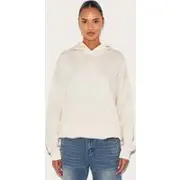 Oatmeal Oversized Sports Borg Applique Hoodie, Cream