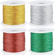 Shappy 440yards x 1mm Metallic Cord Tinsel Rope for Craft Making, Ribbon Wrap Thread Tag Cord for Gift Wrapping(Gold, Silver, Red, Green)