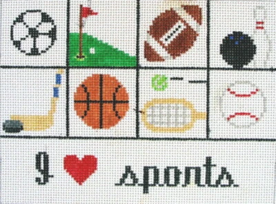 I Love Sports Hand Painted Needlepoint Canvas