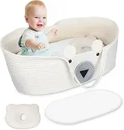 Baby Changing Basket Set of 3,Hand-Woven Moses Basket for Babies with Soft Pad & Pillow,Portable Baby Diaper Changing Station for Boho Nursery Decor,Changing Table Topper for Infant Gifts