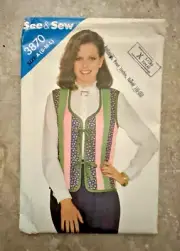 BUTTERICK See & Sew "Misses' Vest" #3870 [Size A: Size S-M-L] Uncut Pattern 80's