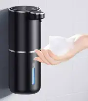 Black Automatic Foaming Soap Dispenser with Rechargeable Battery, Touch Control,