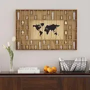 foriy Large World Map Shot Glass Display 68 Capacity Shot Glass Holder 37x 24.4in Rustic Wood Shot Glass Shelf for 2 Sizes Shot Wall Mount Shot Glass Storage for Bar Home Kitchen