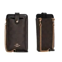 在飛比找momo購物網優惠-【COACH】品牌LOGO 斜背手機包(深棕/黑色)