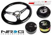 NRG 330mm 2.5" DP BK Wood CH Steering Wheel 130H Hub 2.0 BK Neo Release Lock LB