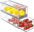 2-Pack Fridge Organizer Bins with Pull-Out Drawer - Clear Stackable Containers