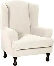 INFLAG Wing Chair Slipcovers 2 Pieces Stretch Spandex Wingback Chair Covers Sofa Slipcover Washable Armchair Protector Cover for Living Room and Bedroom (Beige)
