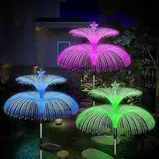 Solar Garden Lights 3 Pack Outdoor Lights 7 Color Changing Double Jellyfish and Star Solar Flower Lights for Yard Decor,Outdoor Pool Decor