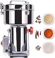 1500G Commercial Electric Grain Mill Grinder Stainless Steel Herb Grinder High Speed Cereal Pulverizer Swing Type Fine Powder Machine 3 Blades Timing for Grind Grain, Coffee, Pepper, Spice