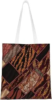 GaxfjRu African Style Patchwork Canvas Tote Bag for Women,Concert Tour Tote Bag, Bag Reusable Large Capacity Women Handbags, Black, One Size