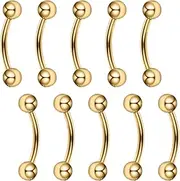 [Besyvvin] 10pcs Curved Barbell Eyebrow Lip Bars 16G Daith Rook Helix Septum Ring Bridge Belly Bar 6mm 8mm 10mm 12mm 14mm Silver Gold Black
