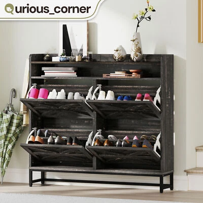 24 Pairs 4 Flip Drawer Shoe Rack Sneakers Storage Standing Cabinet Organizer