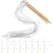 Tofficu 30 Pcs Wedding Wands Ribbon Streamers, Silk Fairy Wands, Glow Lace Stick for Wedding Reception, Graduation, New Year, Birthday Party (White)
