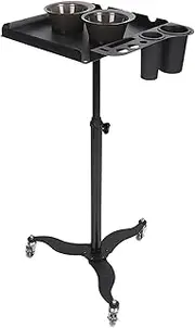 Salon Tray on Wheels with 2 Bowls, Removable Hair Extension Tool Tray, Rolling Aluminum Tray Cart Height Adjustable for Hair Stylist, Hair Salon Wig Holder Hair Extension Holder