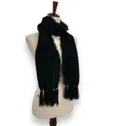 NEW Style & Co Black Chenille Scarf with Fringe Trim Oblong Winter fluffy tassel