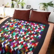 Nice Scrap Trinagle based FINISHED QUILT - Twin Size Masculine Colors