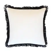 Cushion Cover-Coastal Fringe Black-Solid Natural-60cm x 60cm