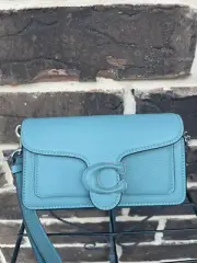 NWT Coach Tabby Chain Crossbody Clutch Wristlet Leather Aquamarine blue CJ925