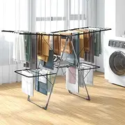 Giantex 2-Tier Clothes Drying Rack, Foldable Clothing Laundry Rack with 33 Drying Rails, Height Adjustable Gullwings, Sock Clips, Wave-Shaped Bars & Stainless Steel Legs, Indoor Outdoor Use