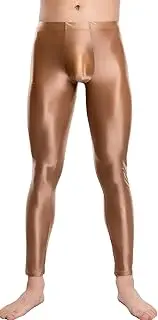 [FEOYA] Mens Oil Shiny Glossy Compression Pants Stretchy Nylon Smooth Leggings Tights Pants for Yoga Running Gym Workout