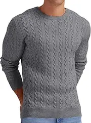 [Askdeer] Men's Cable Knit Pullover Sweater Classic Crewneck Sweater Soft Casual Sweaters with Ribbing Edge