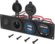 4 in 1 12V USB Panel+LED Voltmete &Dual USB Charger Socket Power& Lighter Socket & Toogle Switch Panel Blue