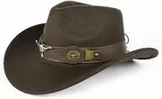 [Yannify] Cowboy Hat Western Hat Wide Brim Trilby Fedora Hat Jazz Cap Cowgirl Bush Hat Vintage ShapeableOutback Hat with Buckle Band Adjustable Derby Party Hat,for Men/Women (Medium,Brown)