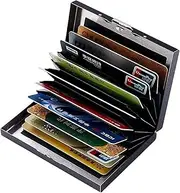 [YJHWLF] RFID BlockingStainless Steel Credit Card Holder, Men Women Metal Slim Wallet For Driver's License, ID Cards, Credit Cards, Or Business Cards, Black 10 grid, No