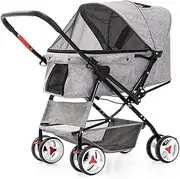 Pet Stroller Folding Dog Stroller Two-Way Stroller Four-Wheel Stroller Outdoor Pet Stroller (Color : Gray, Size : 65 * 53 * 99cm)
