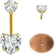 [ESHIONER] 14G Clicker Belly Button Ring for Women Titanium Belly Barbell Piercing Gold Reverse Curved Navel Barbell Hypoallergenic Body Jewellery
