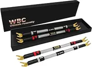 WORLDS BEST CABLES 4 Units - 6 Inch Ultimate - 8 AWG - Ultra-Pure OFC - Premium Audiophile HiFi Speaker Jumper Cables with Eminence Gold Spade Plugs & Silver Tweed Jacket