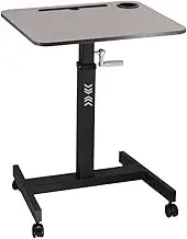 Stand Up Desk Sit Stand Mobile Workstation Office Hand-Operated Lifting Standing Desk, Mobile Laptop Desk with Casters, Fixed Slot/Cup Holder ​