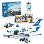 QLT City Airplane Building Kit,Compatible with Lego Airport Passenger Plane with Baggage Truck, Radar Tower with LED Light 518 PCS Construction Toys for Kids 6-12 yrs Old and Adults