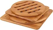 Natural Bamboo Trivet Mat Set Kitchen Wood Hot Pads Trivet Heat Resistant Pads for Hot Dishes/Pot/Bowl/Teapot/Hot Pot Holders Anti-Hot Non-Slip DurableSquare and Round (Pack of 4) by MUWENTY