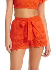 Red Carter Eyelet Coverup Shorts