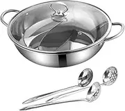 Cabilock 1Set Stainless Steel Two Flavor Hot Pot Dual Section Design with Spoon Colander for Gatherings Scalding Handle for Cooking Sharing Meals