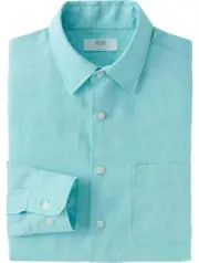 UNIQLO Men's 100% Premium French Linen Long-Sleeve Shirt LARGE Turquoise **NWT**