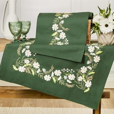 Vervaco® White Floral Table Topper & Table Runner Set Stamped Embroidery Kit