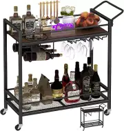 Bar Cart, Two-Color Home Bar Serving Cart, Mobile Drink Beverage Cart with 2 Sto