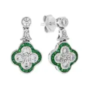 Art Deco Style Lab-Created Diamond Emerald Drop Earring 14k White Gold Finish