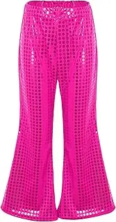 [Miutii] Girls Sparkle Hip Hop Jazz Dance Trousers High Waist Wide Leg Bell Bottoms Pants Disco Party Costume