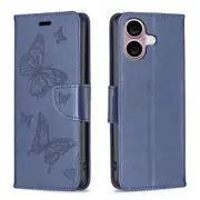 For iPhone 16 Plus Case, PU Leather Butterfly Cover, Blue