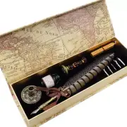 GC QUILL Antique Quill Pen Unique Half-Patterned Feather Pen Set with 6 Nibs 1 B