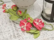 FlowerSpray HOT PINK 2.5Flowers3Buds11Leaves3Berries Paper PullApart 26cmLong MH