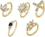 [JICHENJIAN] 5pcs Nose Ring Nose Studs Nose Piercing Girls Ear Cuff Nose Clip Jewelry Nose Hoops Silver Ear Cuff Nose Cuff Miss Copper (18k Real Gold Plating) Zircon Single Hole Diamond